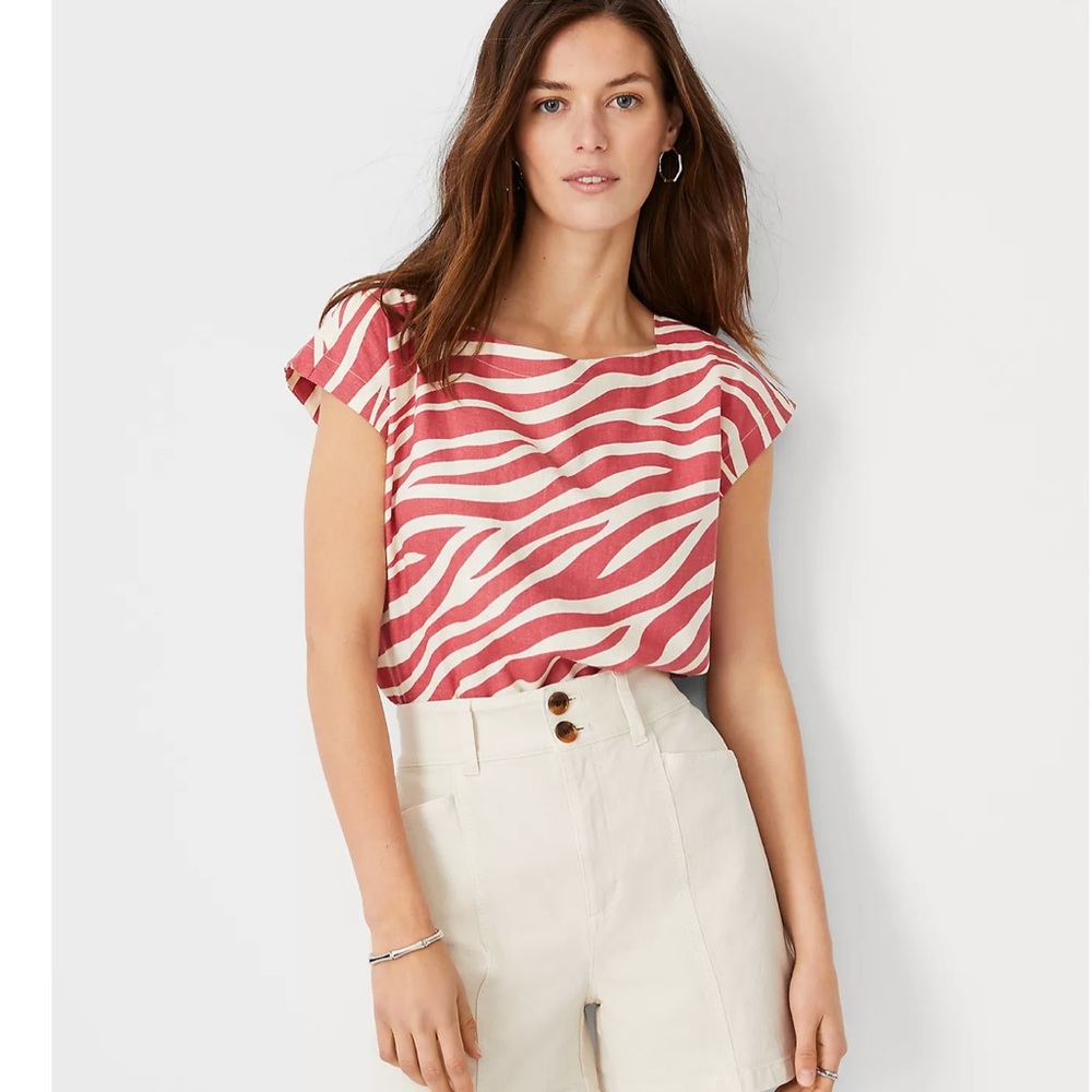 NWT Ann Taylor Zebra Stripe Linen Top